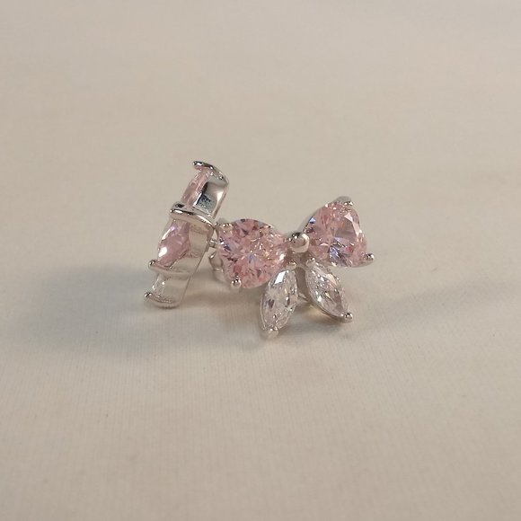 18K White Gold Filled Heart Bow Pink Diamond Topaz Zircon Stud Earrings Gift - Picture 4 of 6